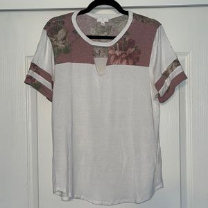 Flower pattern and cream colored t-shirt